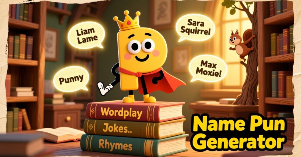 Name pun generator picture showing P on books